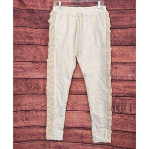 Women's Floral Crochet Inset Pants size 28x28 Cream‎ color pants boho, garden